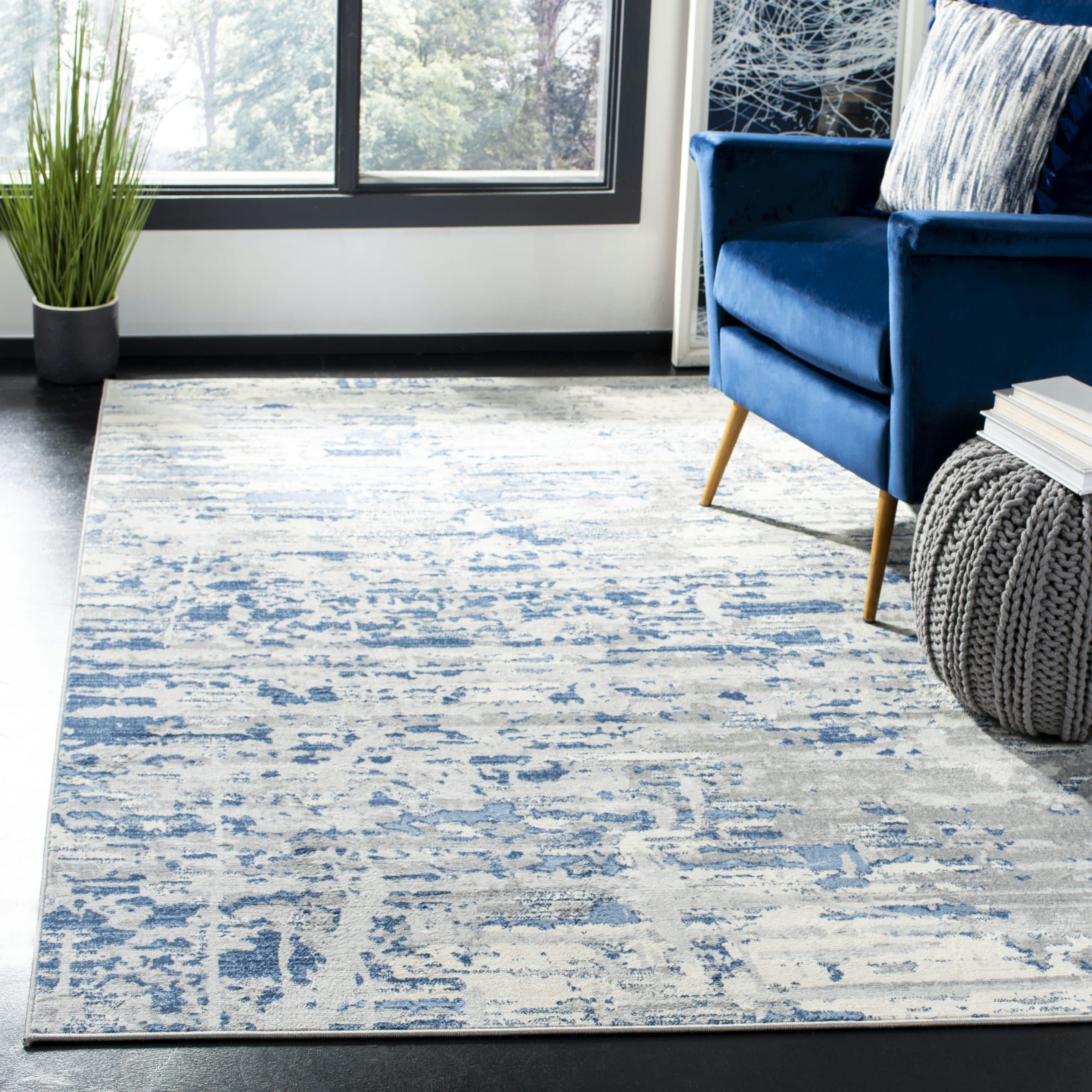 JASPER - Tapis de salon interieur en  ivoire & bleu, 160 x 229 cm