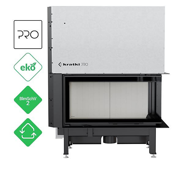 Insert cheminées à bois NADINE BS porte guillotine 2 côtés vitrés, version Droite 17 kW