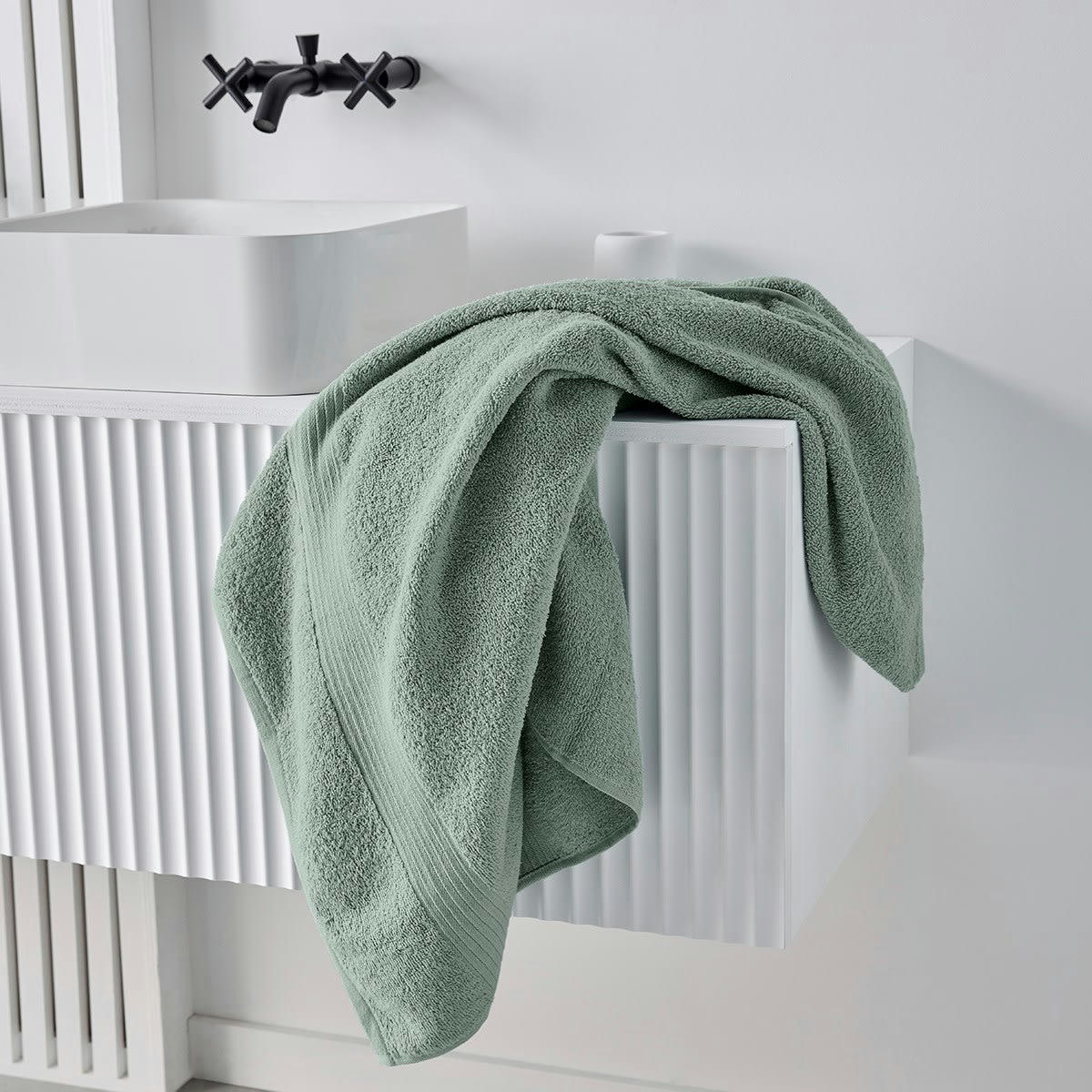 MEVAK BAÑO - Maxi drap de bain uni en coton vert 90x150
