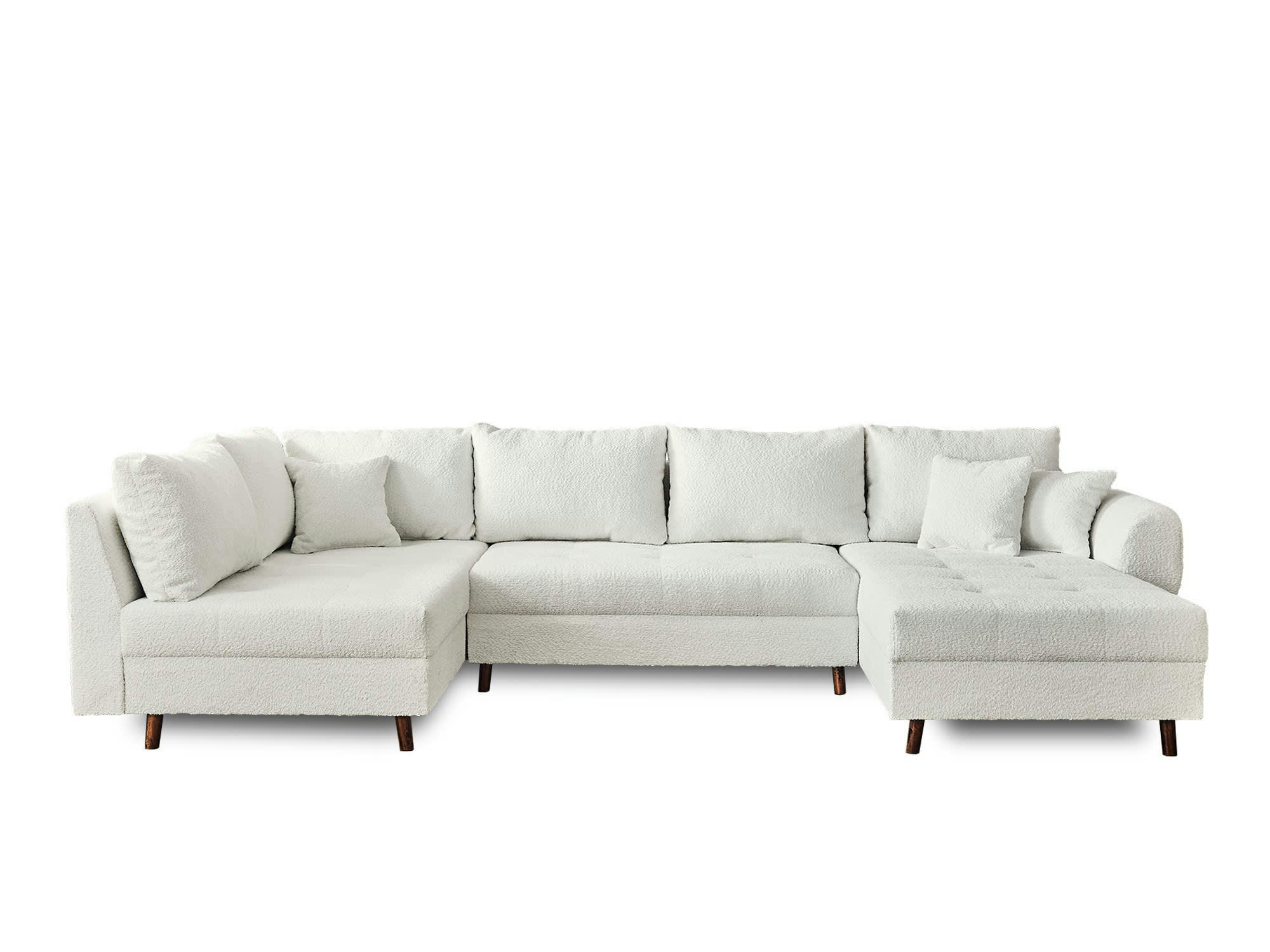 RUNE - Canapé d'angle gauche convertible 7 places en tissu bouclette blanc