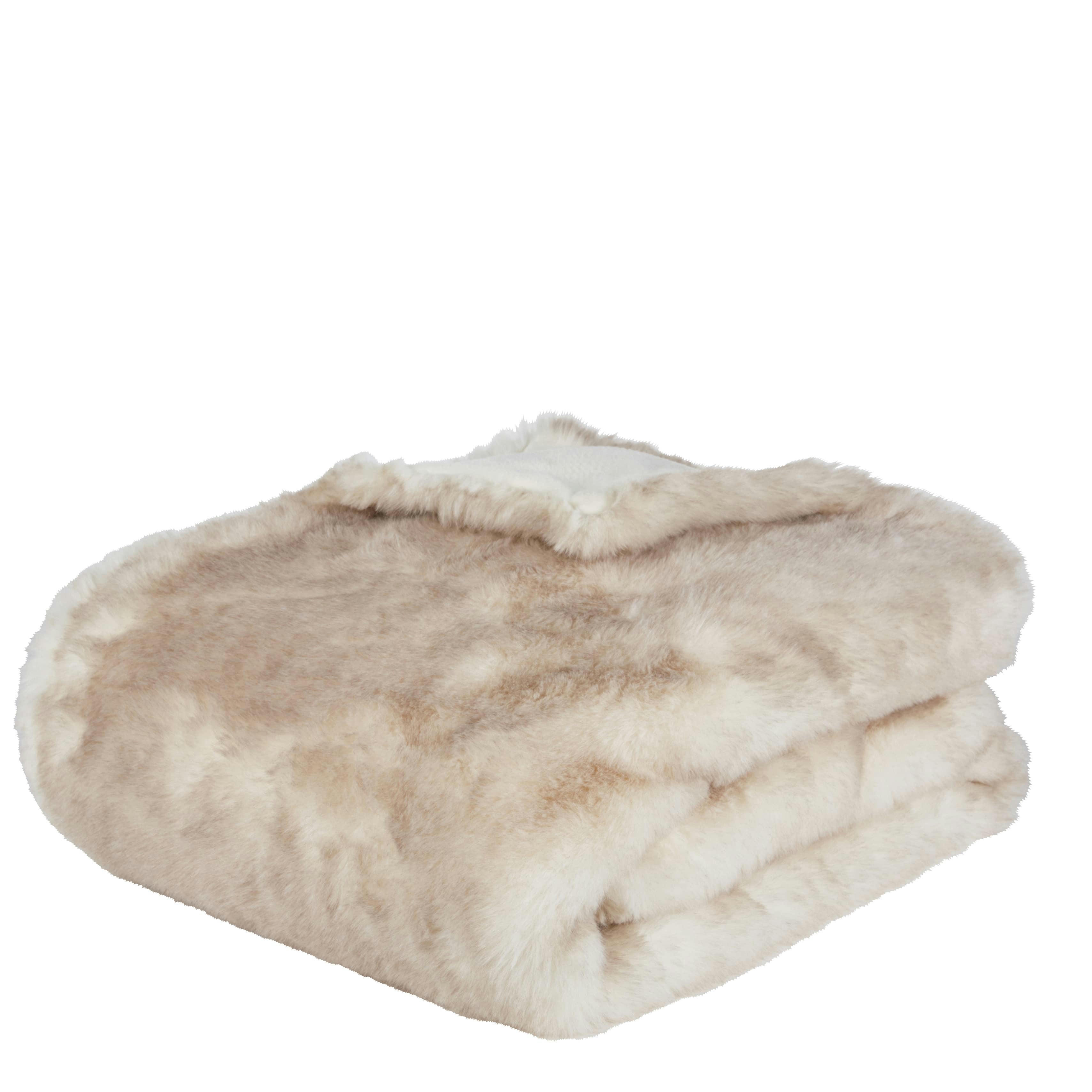 ERIKA - Boutis imitation fourrure crème et marron 150x180