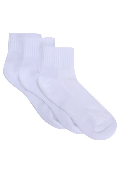 Womens 3pk White Quarter Socks