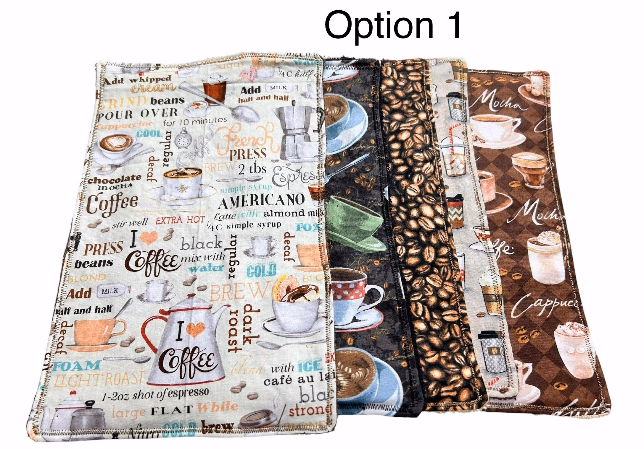 Coffee Themed Unpaper Towels Set of 5 | 3 set options | Reusable Paperless Towels | Eco Friendly Kitchen Cloths | Coffee Bar Decor