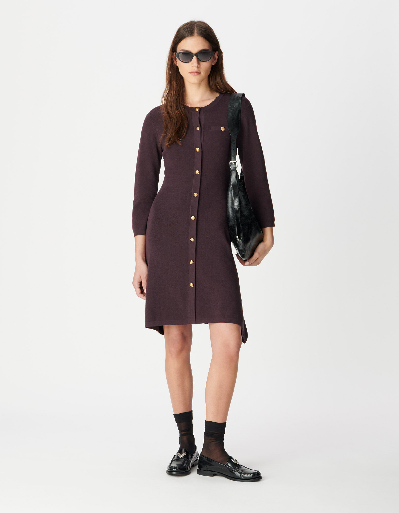 Robe bordeaux tricot boutonnée Femme
