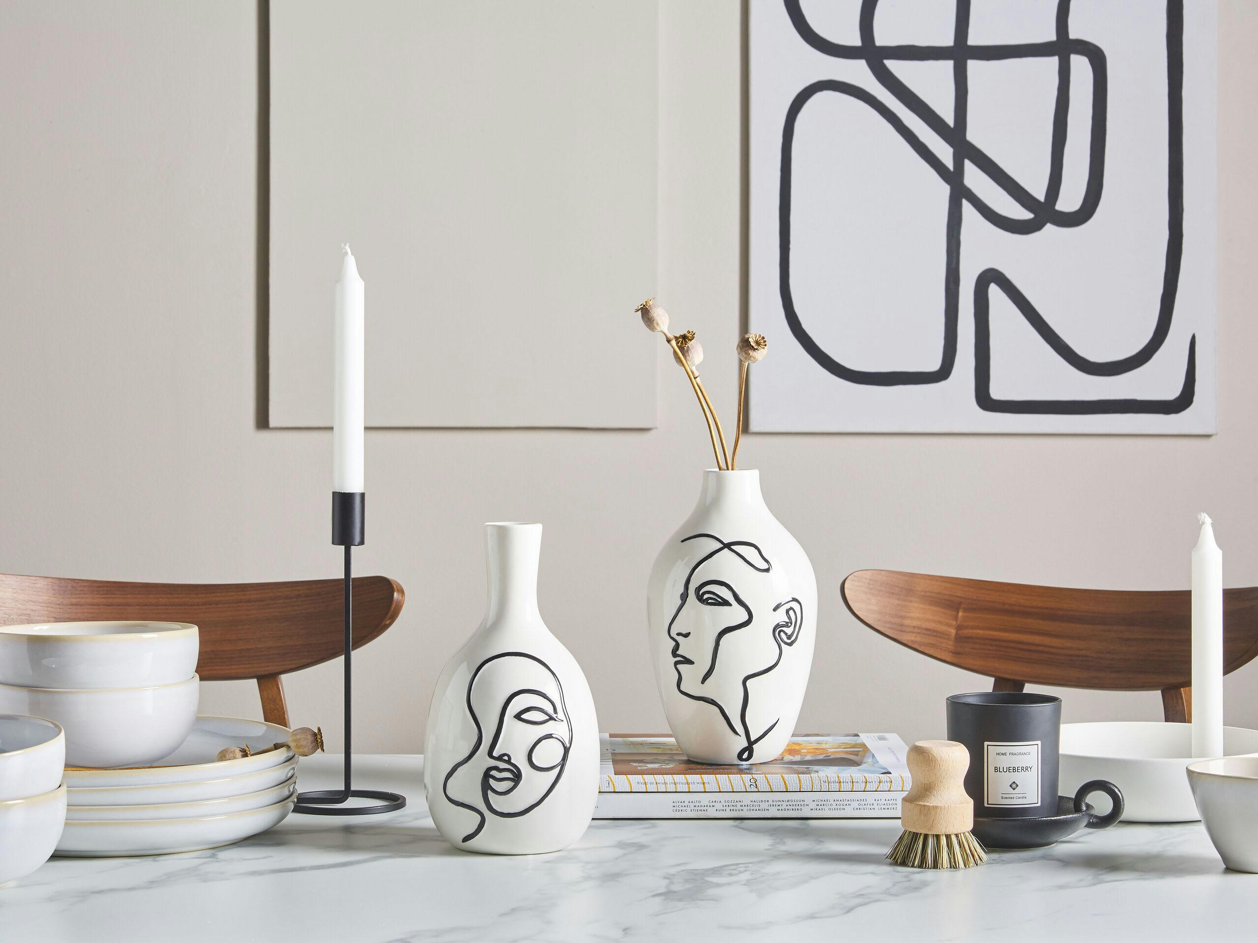 AKRAI - Vase à fleurs blanc motif visage 23 cm