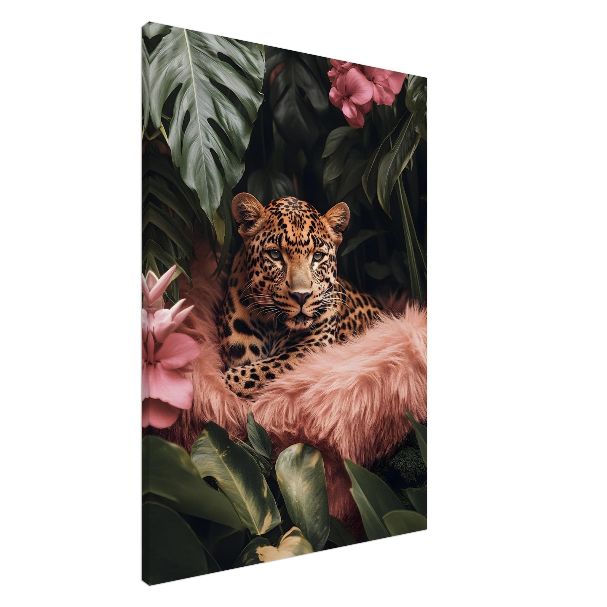 Artfulprints Canvas Tropical leopard canvas - 75x100 cm - Groen