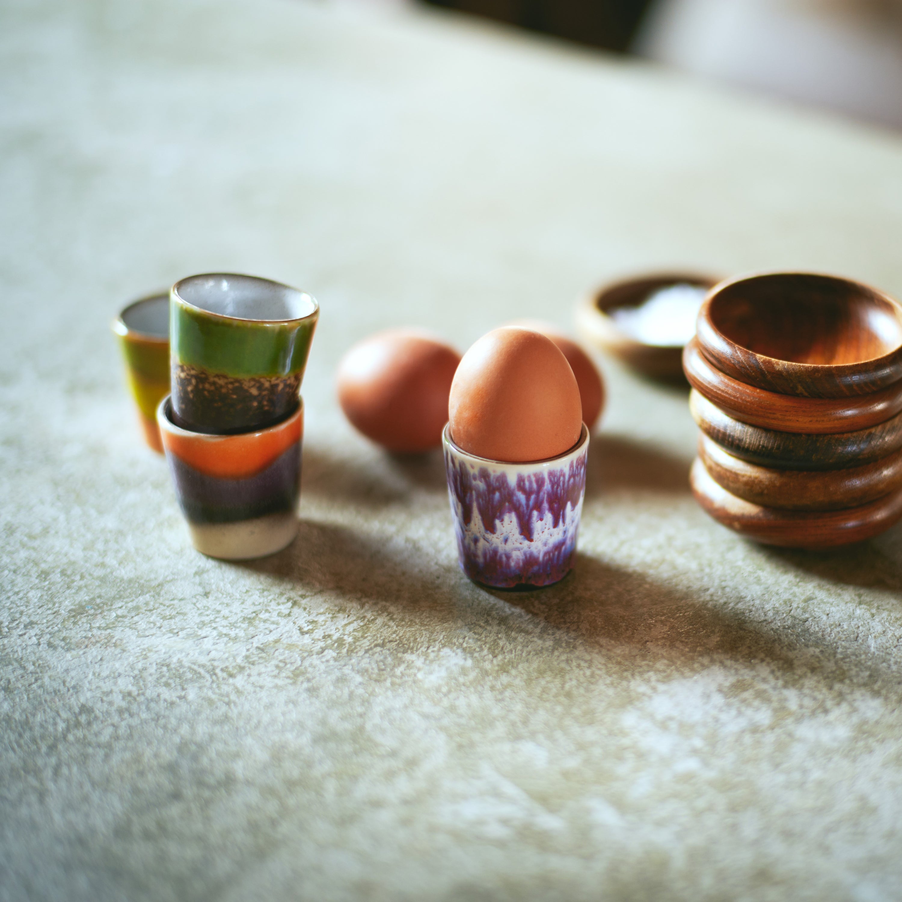 HKliving 70's Ceramics Eierdopjes Set van 4 - Island