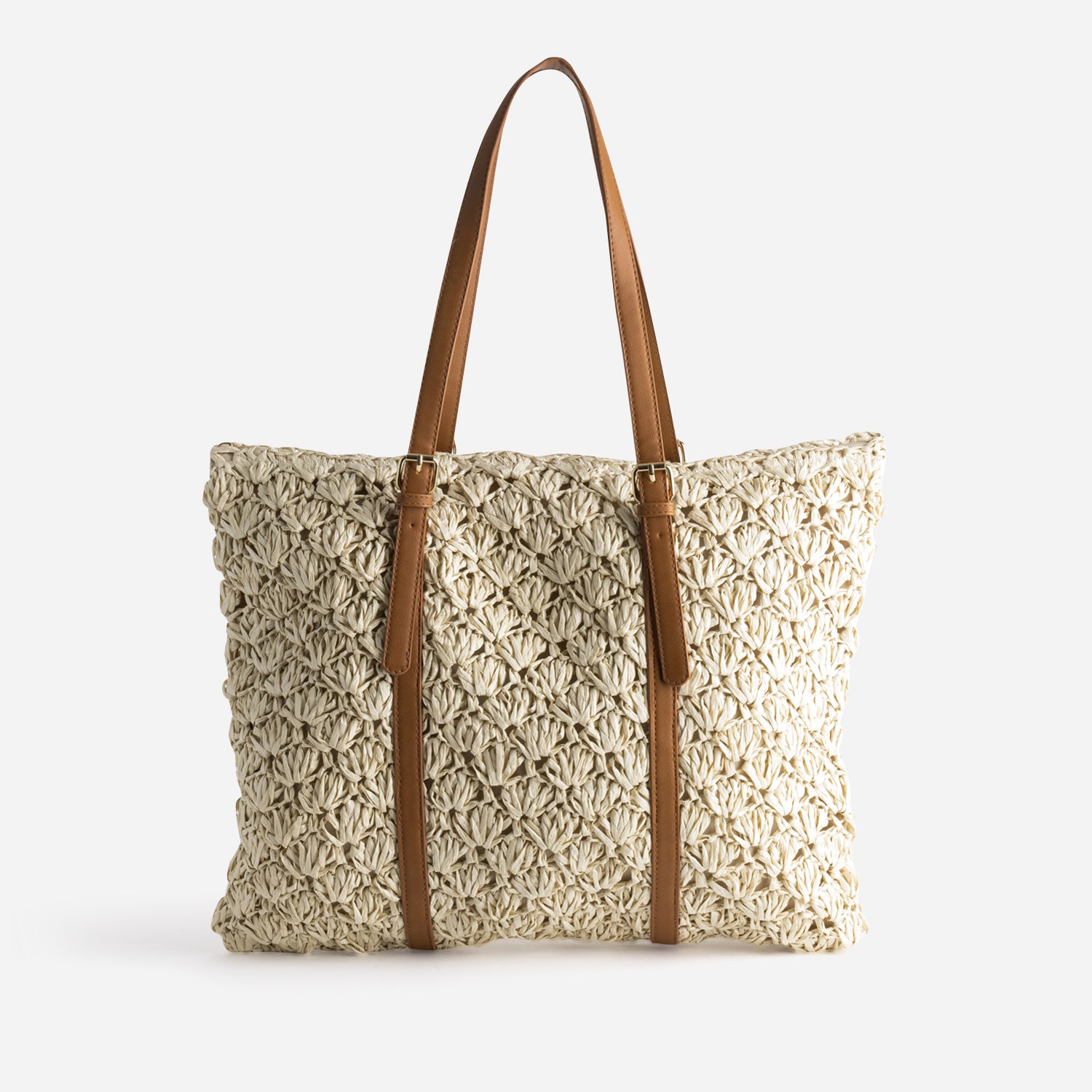 Sac cabas beige tressé