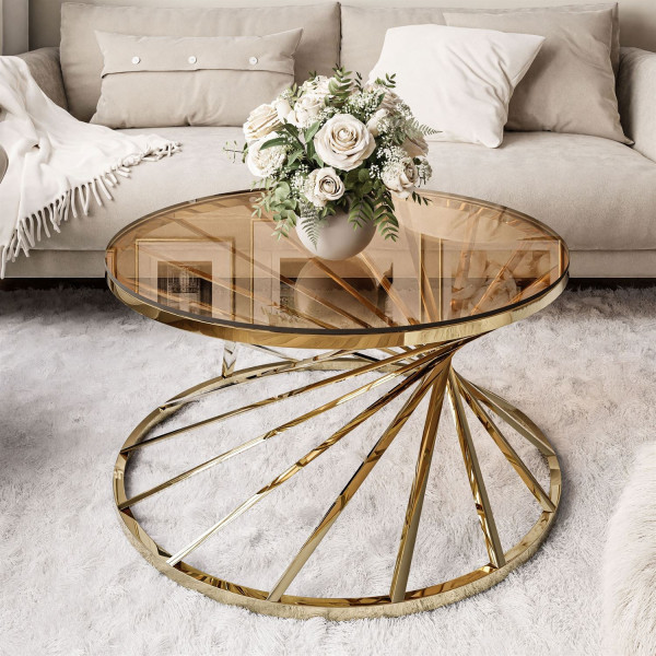 Ława TAVIA 80 cm złoty chrom/szkło