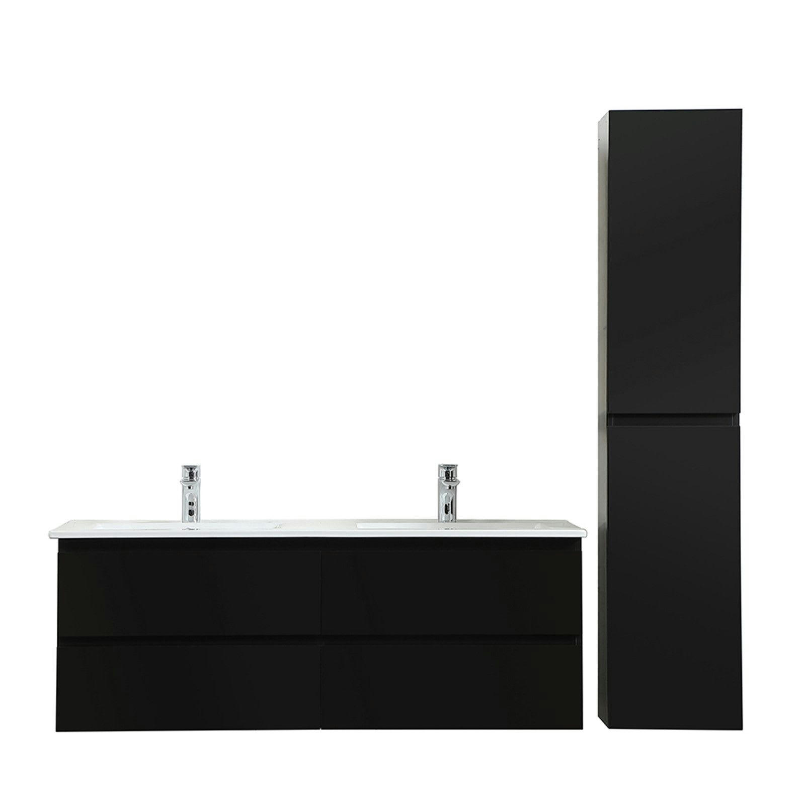 SORRENTO - Meuble double vasque 120cm avec plan céramique  Noir + colonne