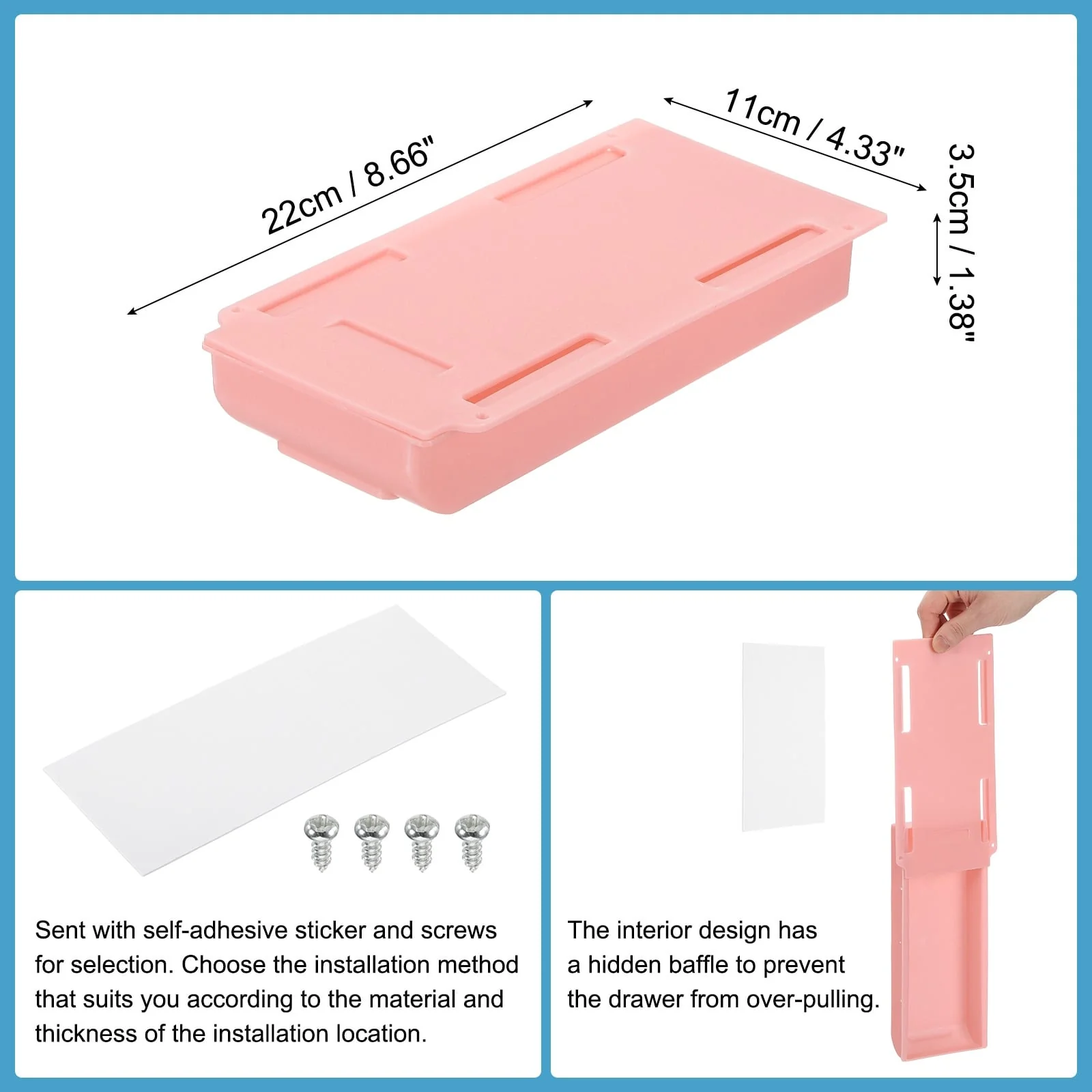 Self-Adhesive Under Desk Drawer for Standing Desk Office, Small - 8.66 x 4.33 x 1.38 inches