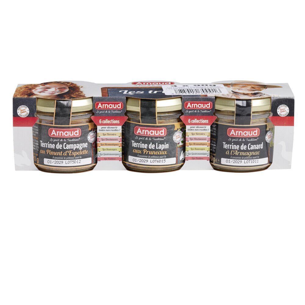 Terrine 3x90gr piment d'espelette   lapin   canard origine France
