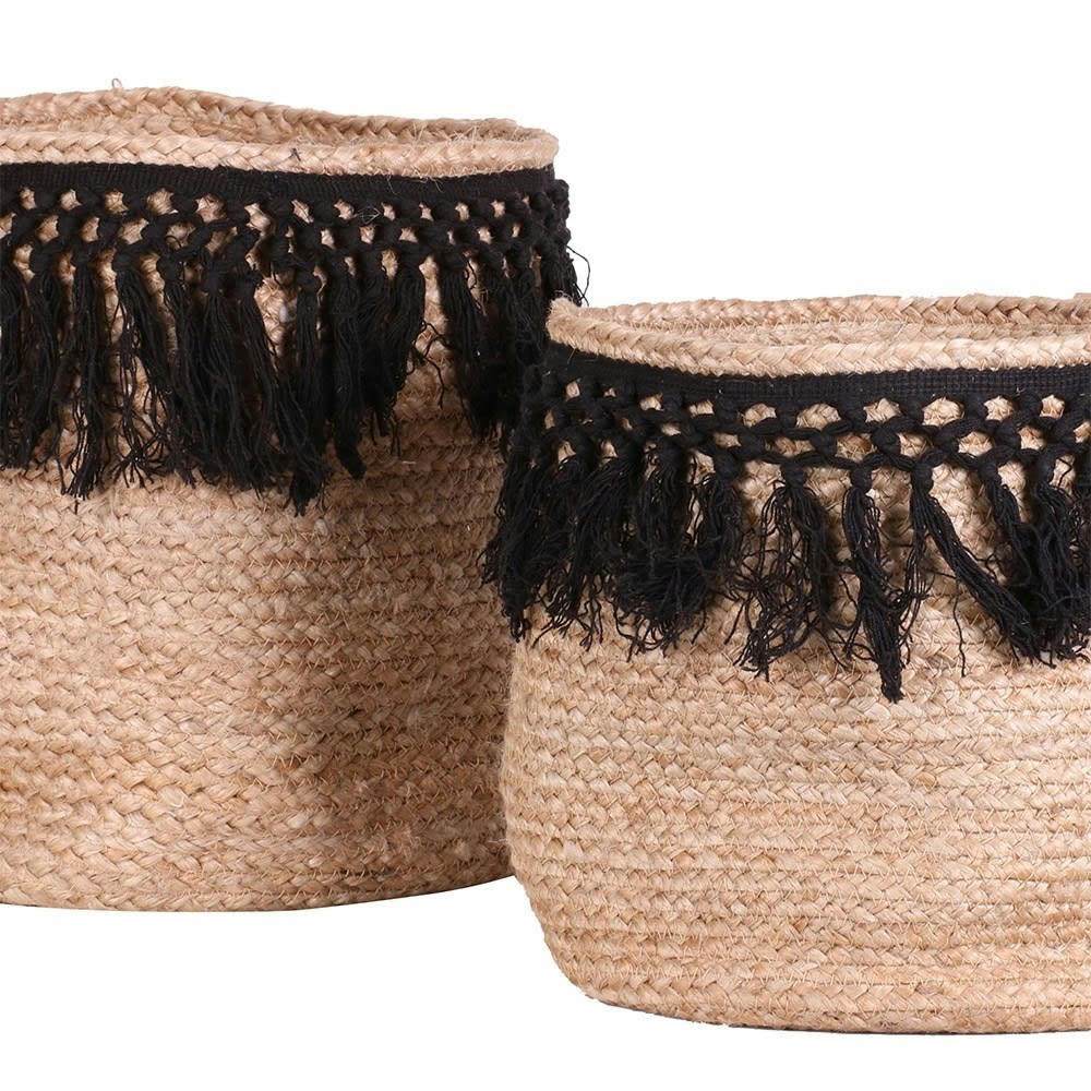 JUTE - Paniers jute tressage noir - Lot de 2