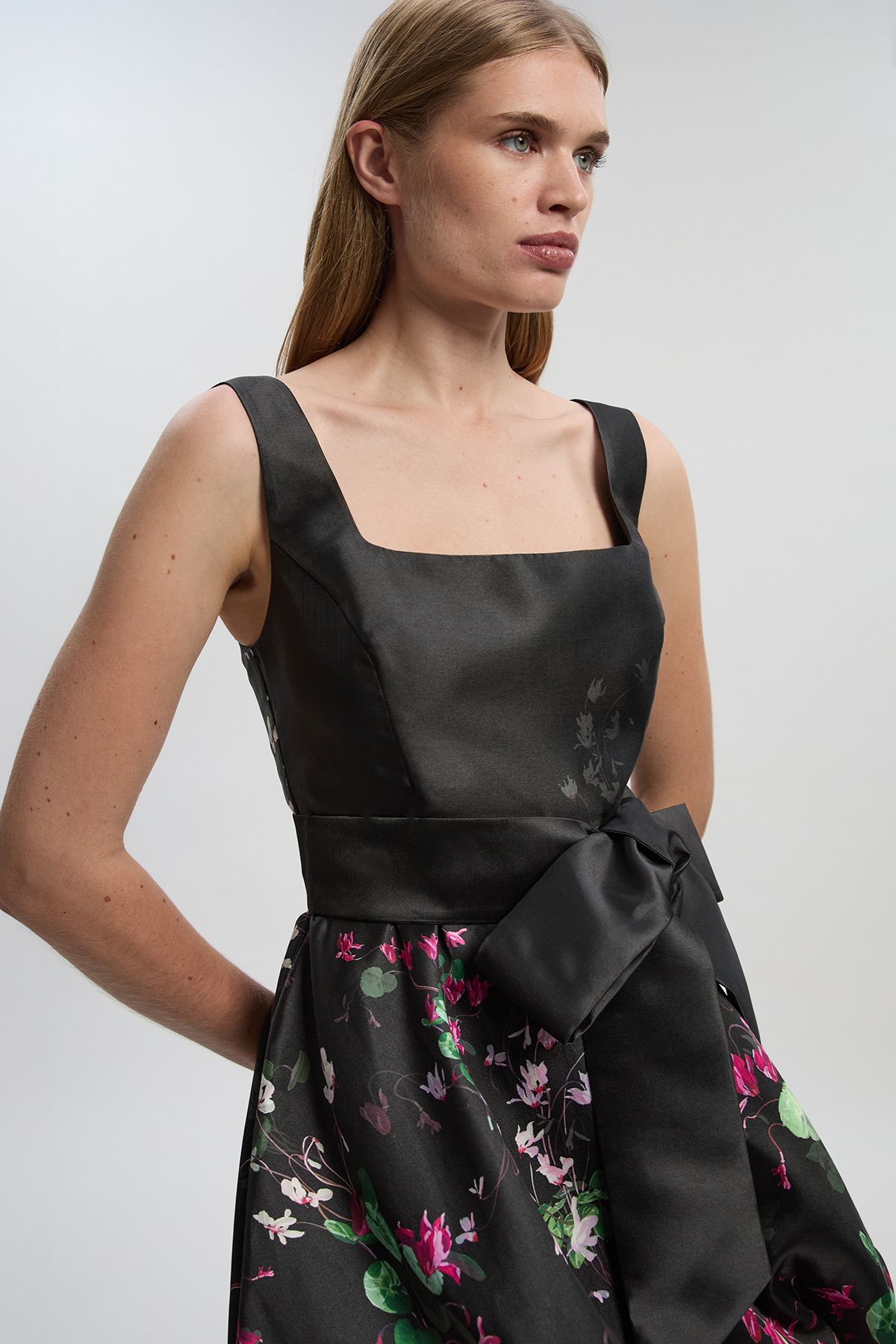 KarenMillen Scattered Floral Twill Mini Puff Ball Woven Dress
