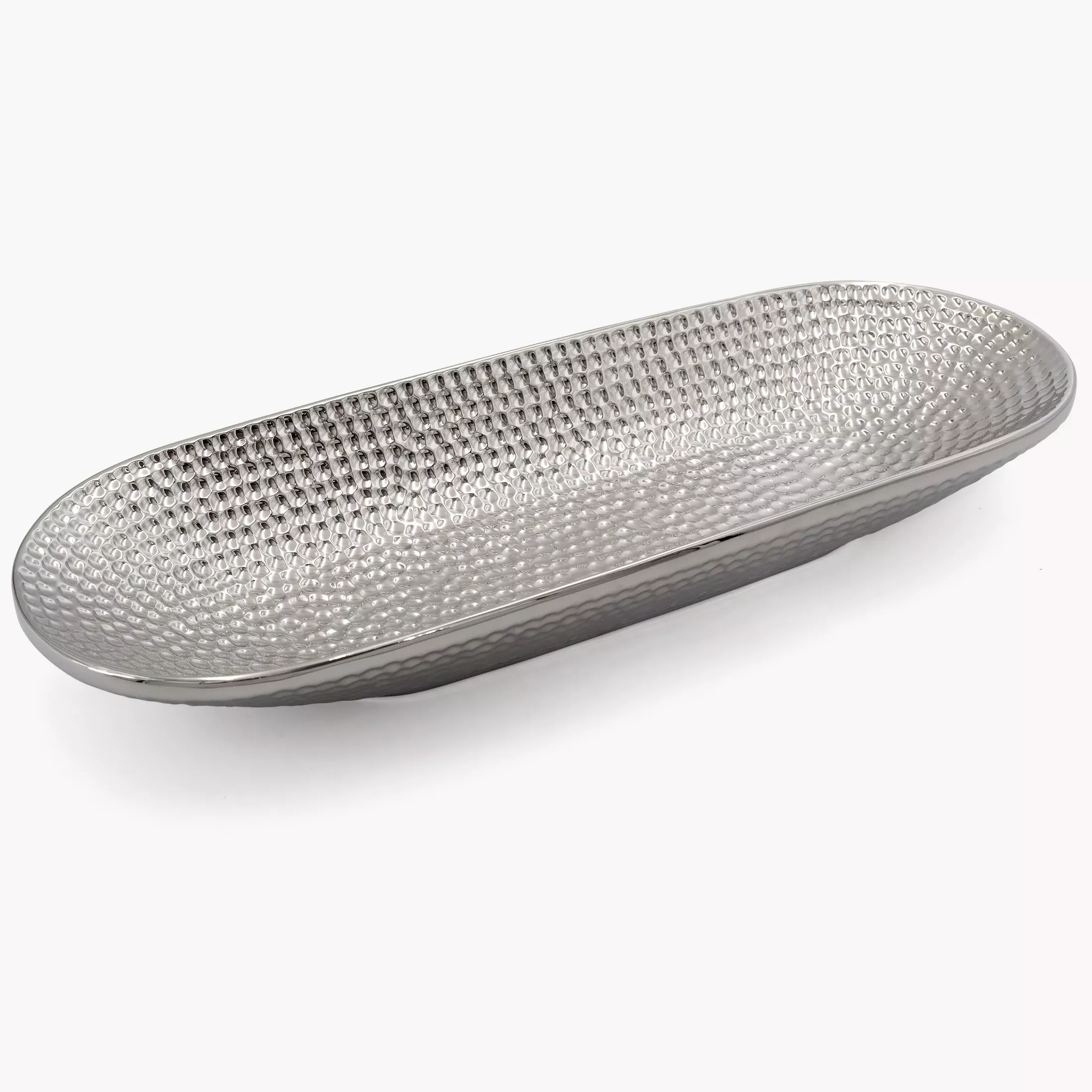 Patera dekoracyjna srebrna z ozdobnym wzorem 41x15x6 cm GREG