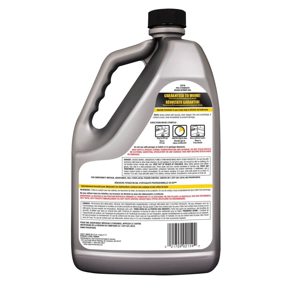Zep Pro Strength Gel Clog Remover and Drain Opener, 3.78-L