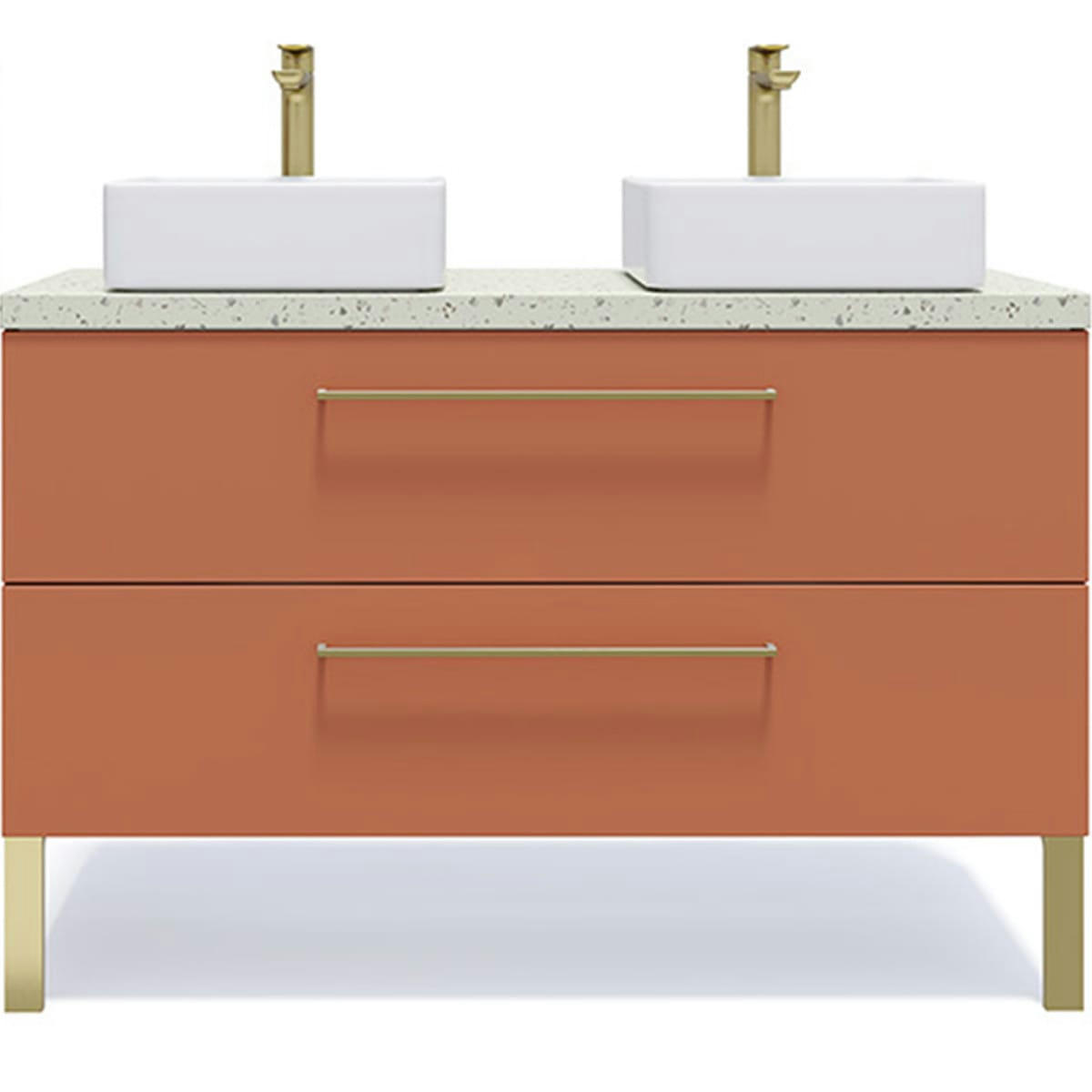 GLASGOW - Meuble salle de bain 2 vasques posées 120cm 2 tiroirs Terracotta