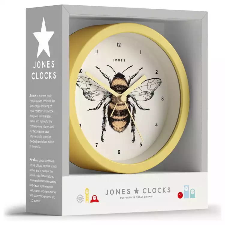 Jones Clocks Analogue Eclipse Bee Alarm Clock - Yellow