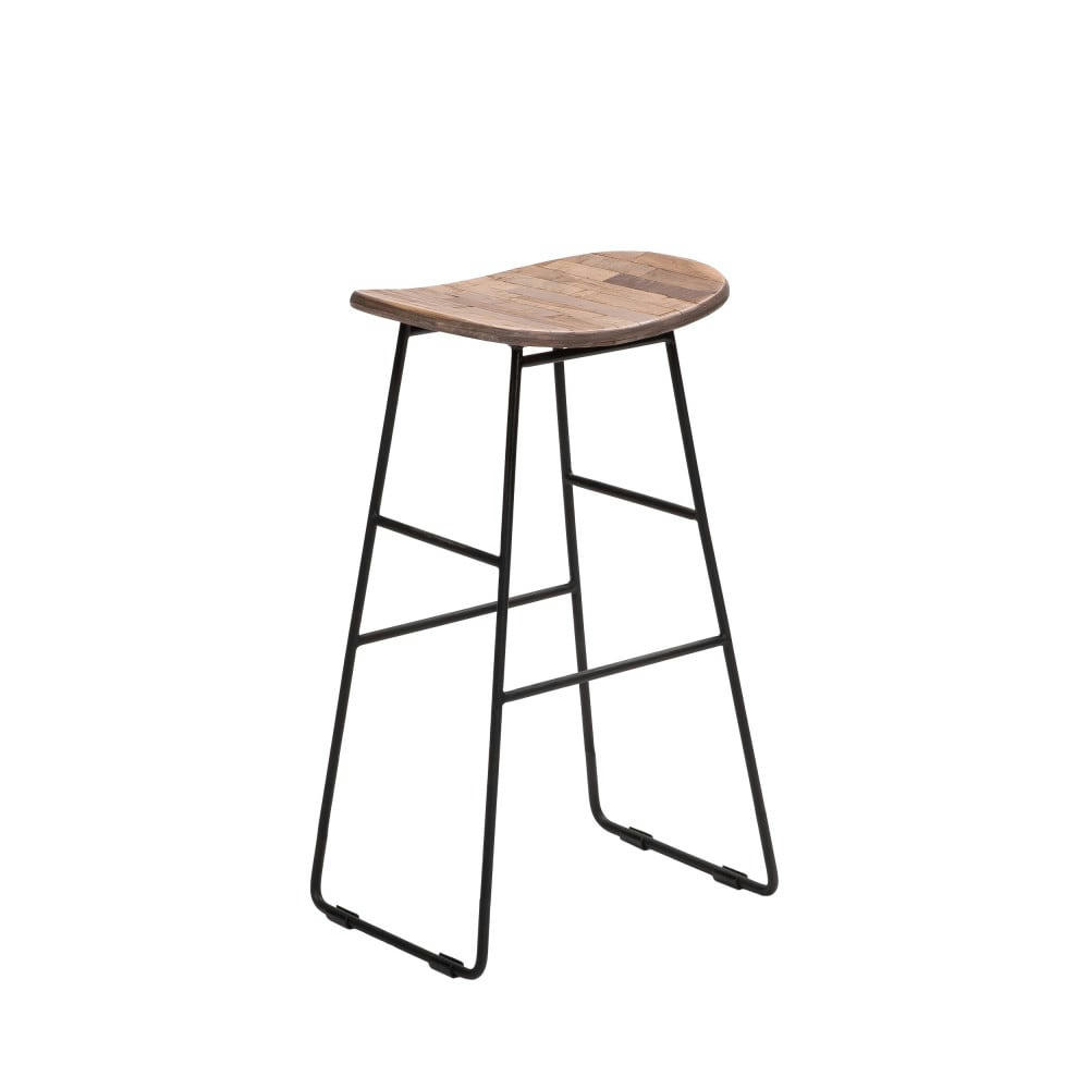 KABAYAN - Tabouret de bar 72cm en métal et teck recyclé bois