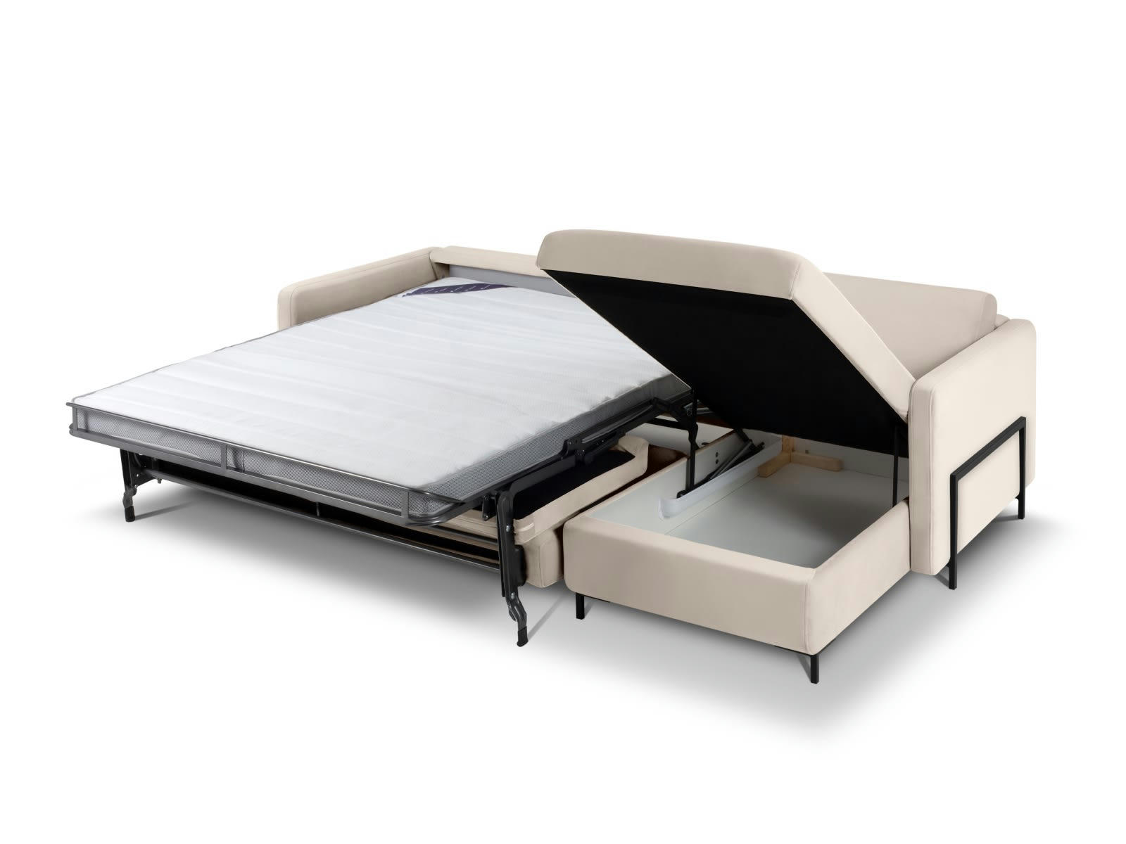 YANIS - Canapé D'Angle Droit Convertible 4 places en Velours Bleu Roi