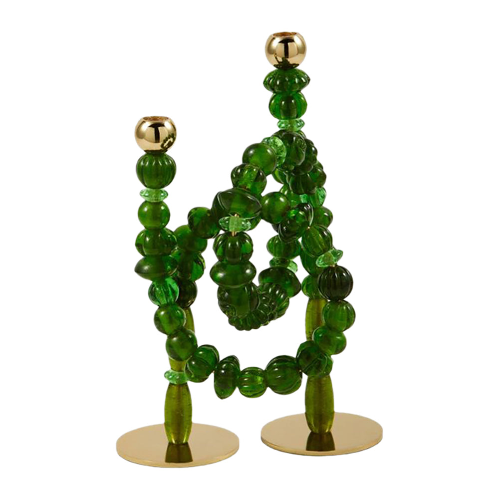 POLSPOTTEN Beads Kandelaar H 38 cm - Donkergroen