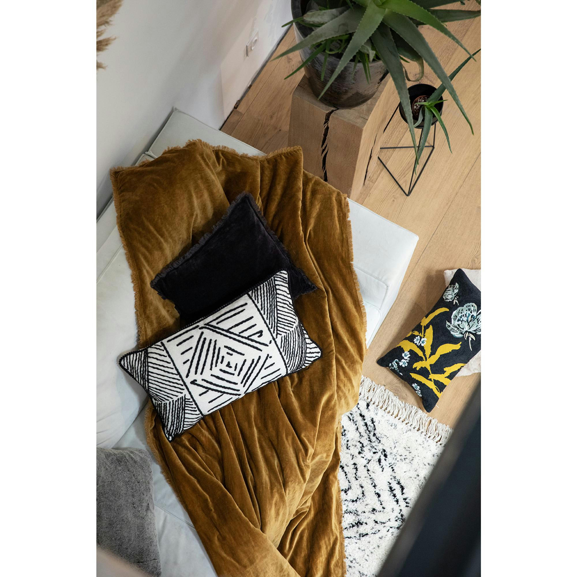 FARA - Jeté uni  en coton lin 260 x 260