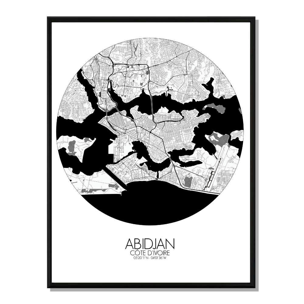 - ABIDJAN - Carte City Map Rond 40x50