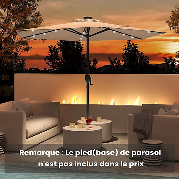 Parasol Déporté LED 230cm, Parasol de Jardin Extérieur avec Lumières Inclinaison à 35 Degré