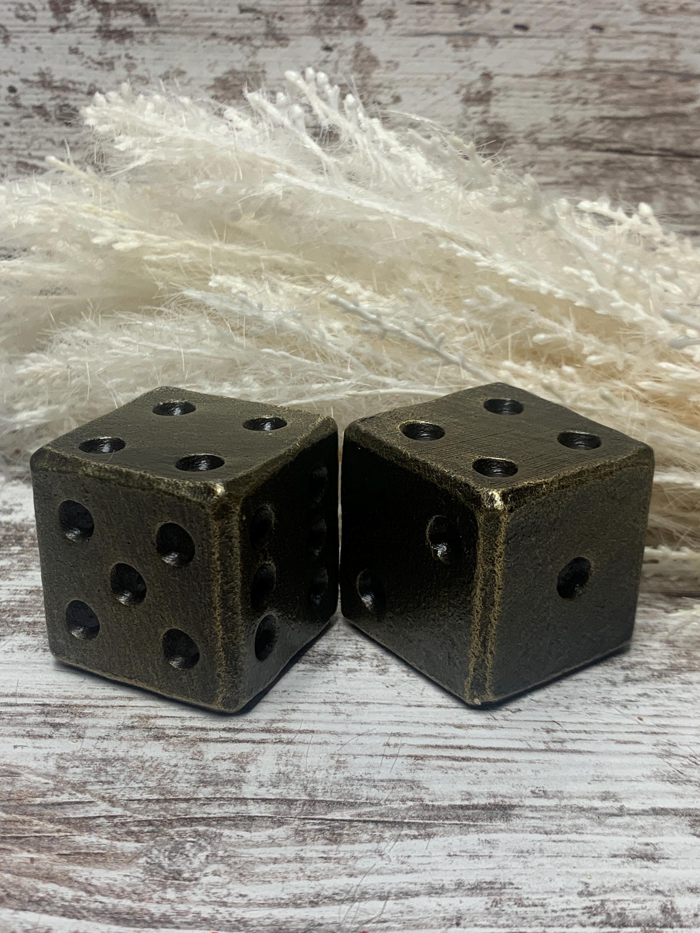 Hand Forged Metal Dice set of 2 paperweights