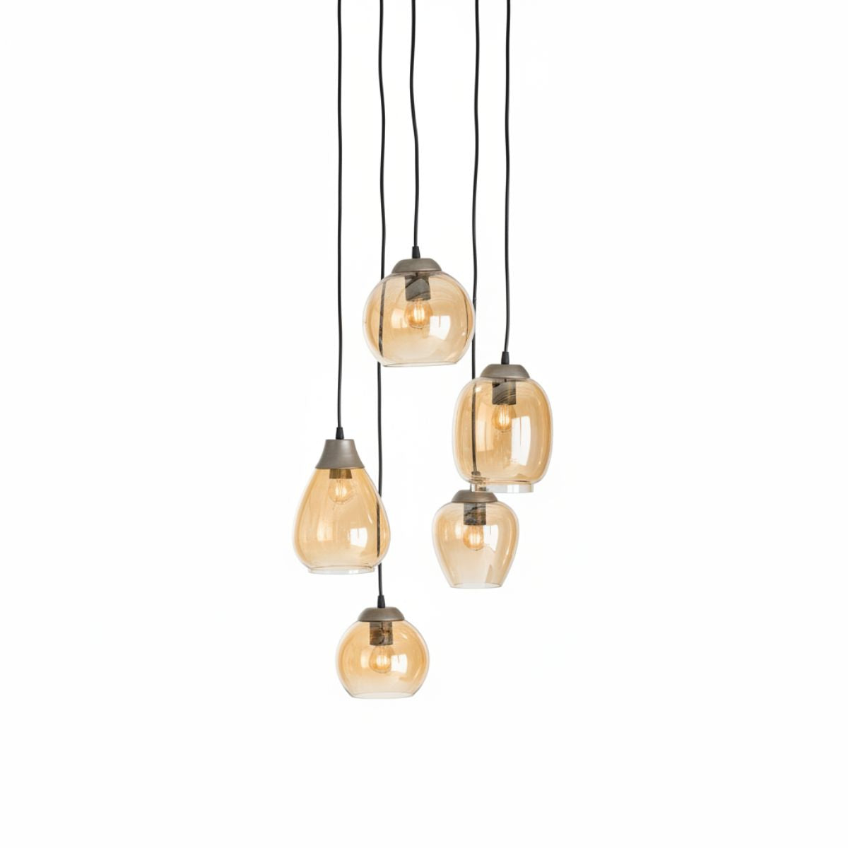 Giga Meubel Hanglamp Getrapt Mix - Amber Glas - 5-Lichts - 150x43x43cm