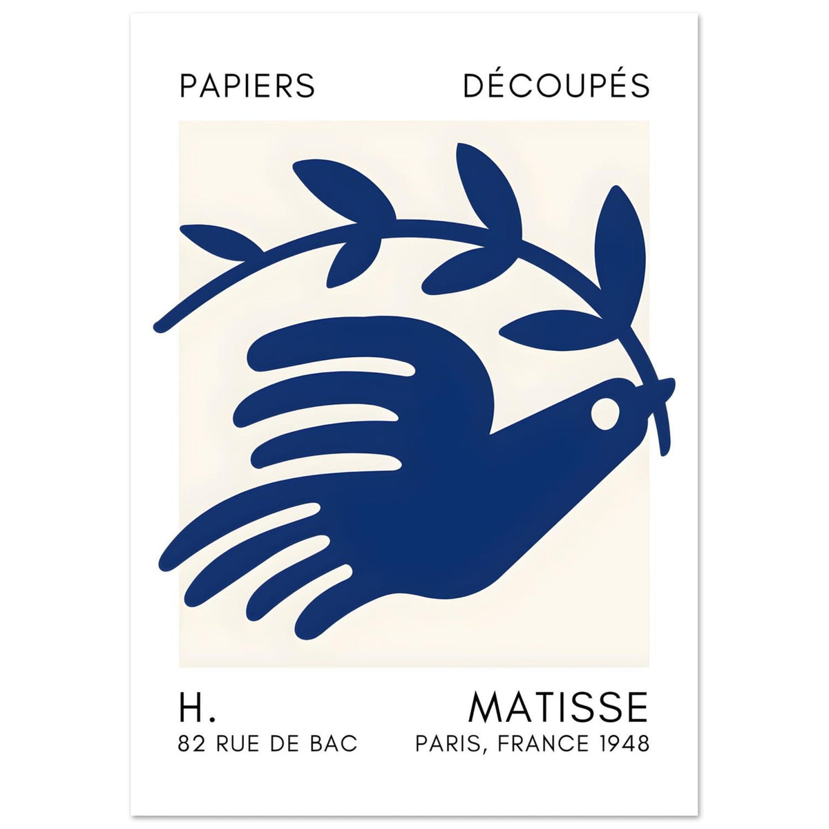 Artfulprints Poster Matisse – Peace dove navy blue II  - A4 21x29.7 cm - Blauw