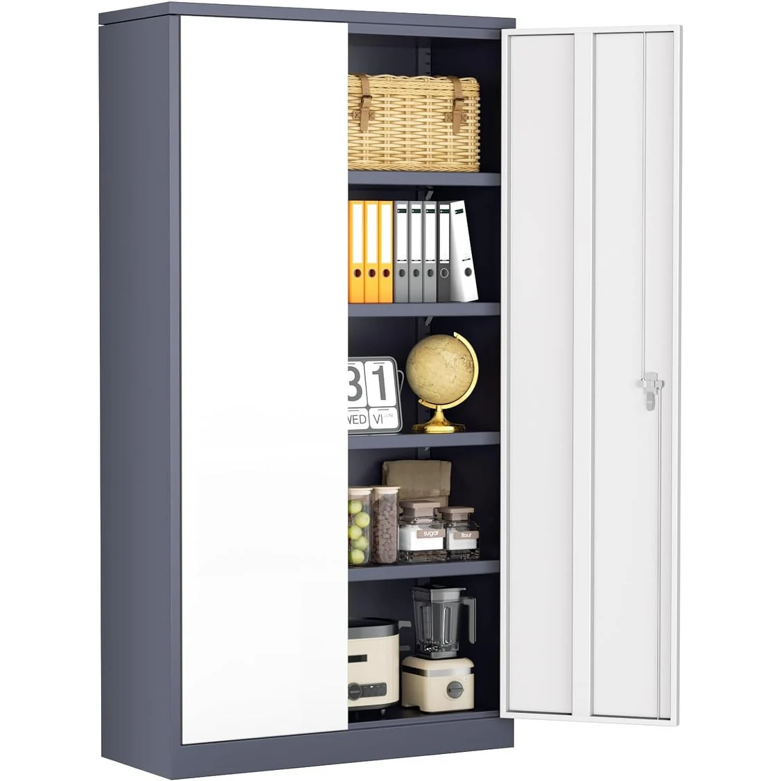 71 inch Tall Metal Locker Garage Storage Cabinet with Locking Doors and Adjustable Shelves for Office, Garage, Home, Pantry