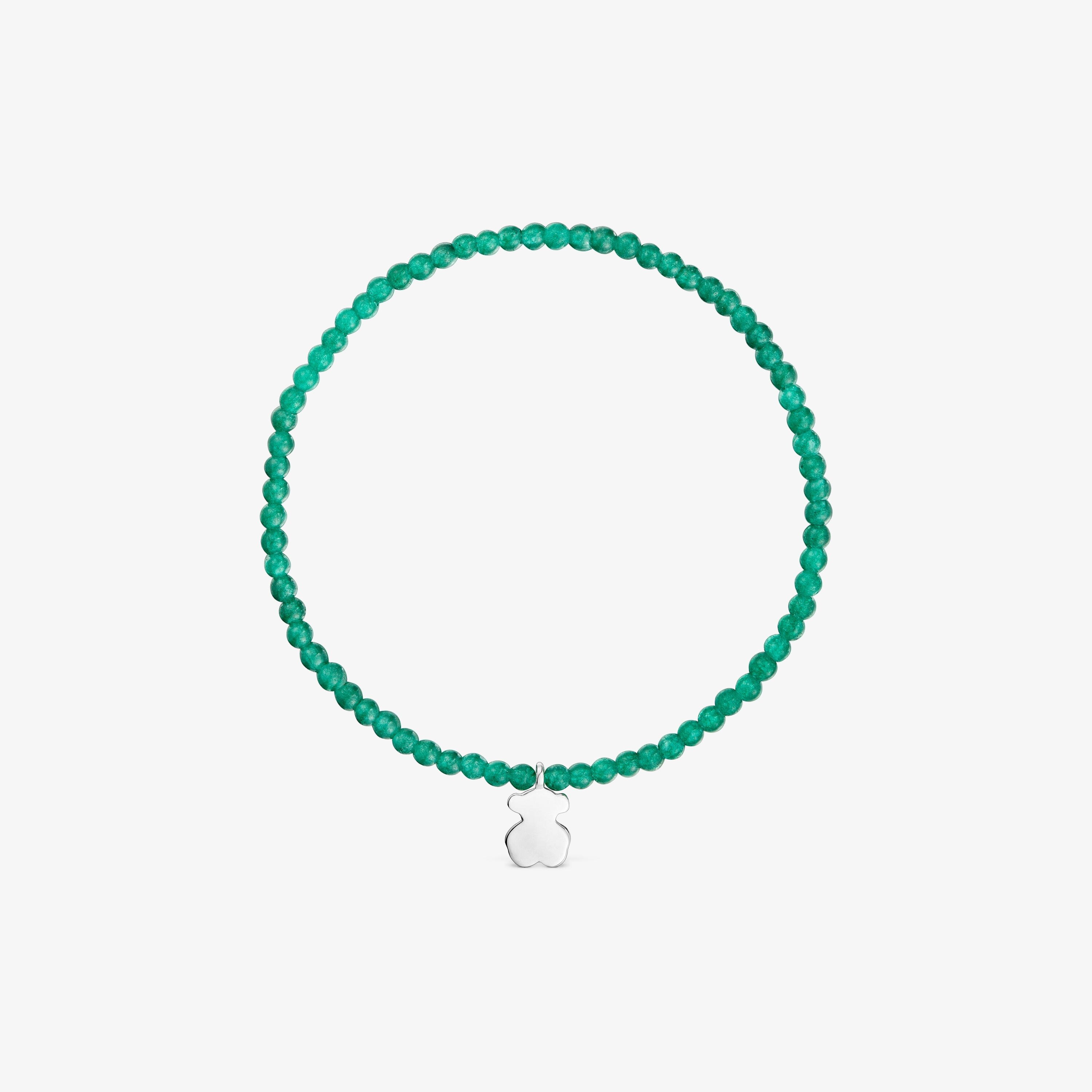 Pulsera elástica con calcedónia verde y oso de plata TOUS Motivos