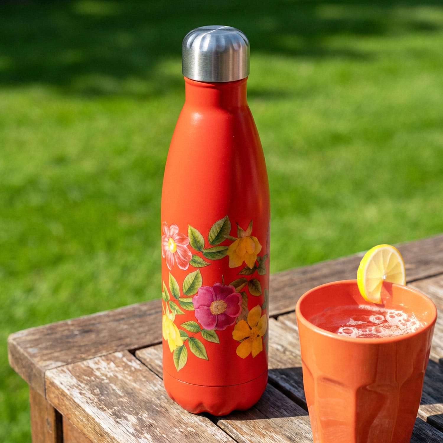 Bottiglia termica 500 ml fiori rosso