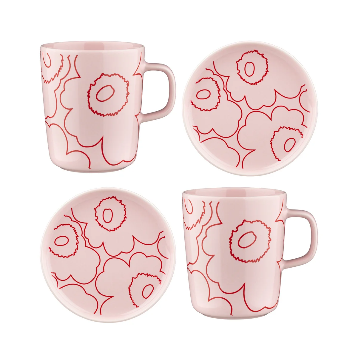Marimekko - Oiva Piirto Unikko Geschirr-Set, pink / rot (4-tlg)