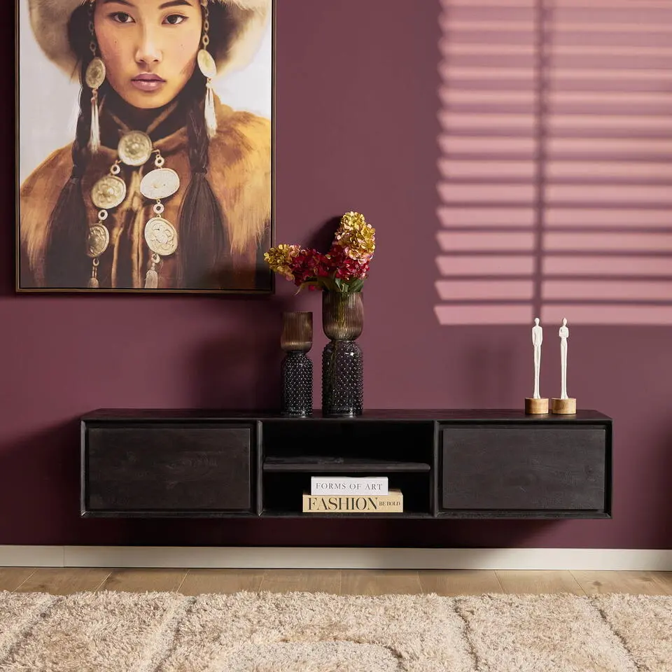 Tv-meubel Zwevend Zwart Hout - 160x35x30cm - Ambiance