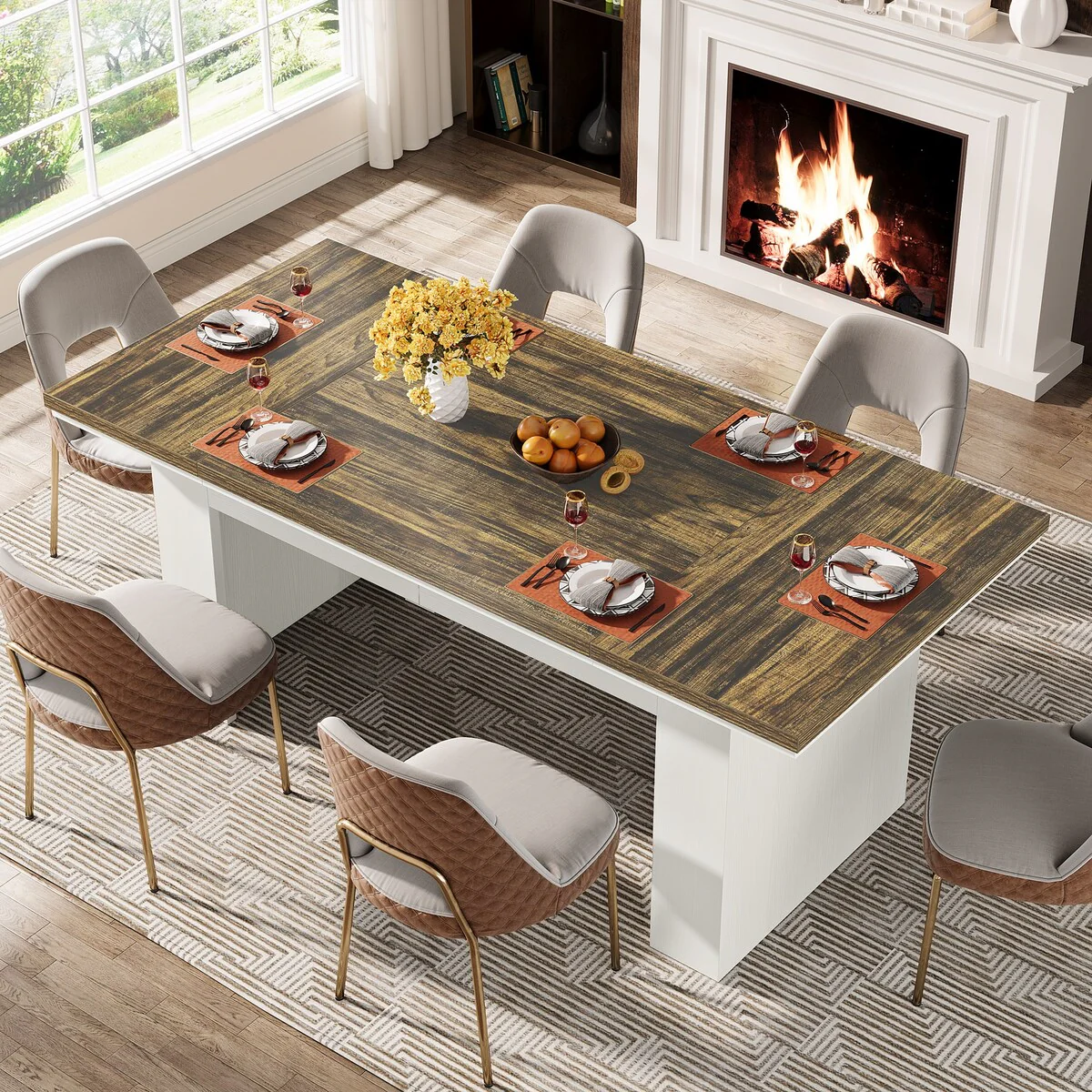 63 Dining Table for 4-6 People, Farmhouse Dining Room Table Rectangle Kitchen Table