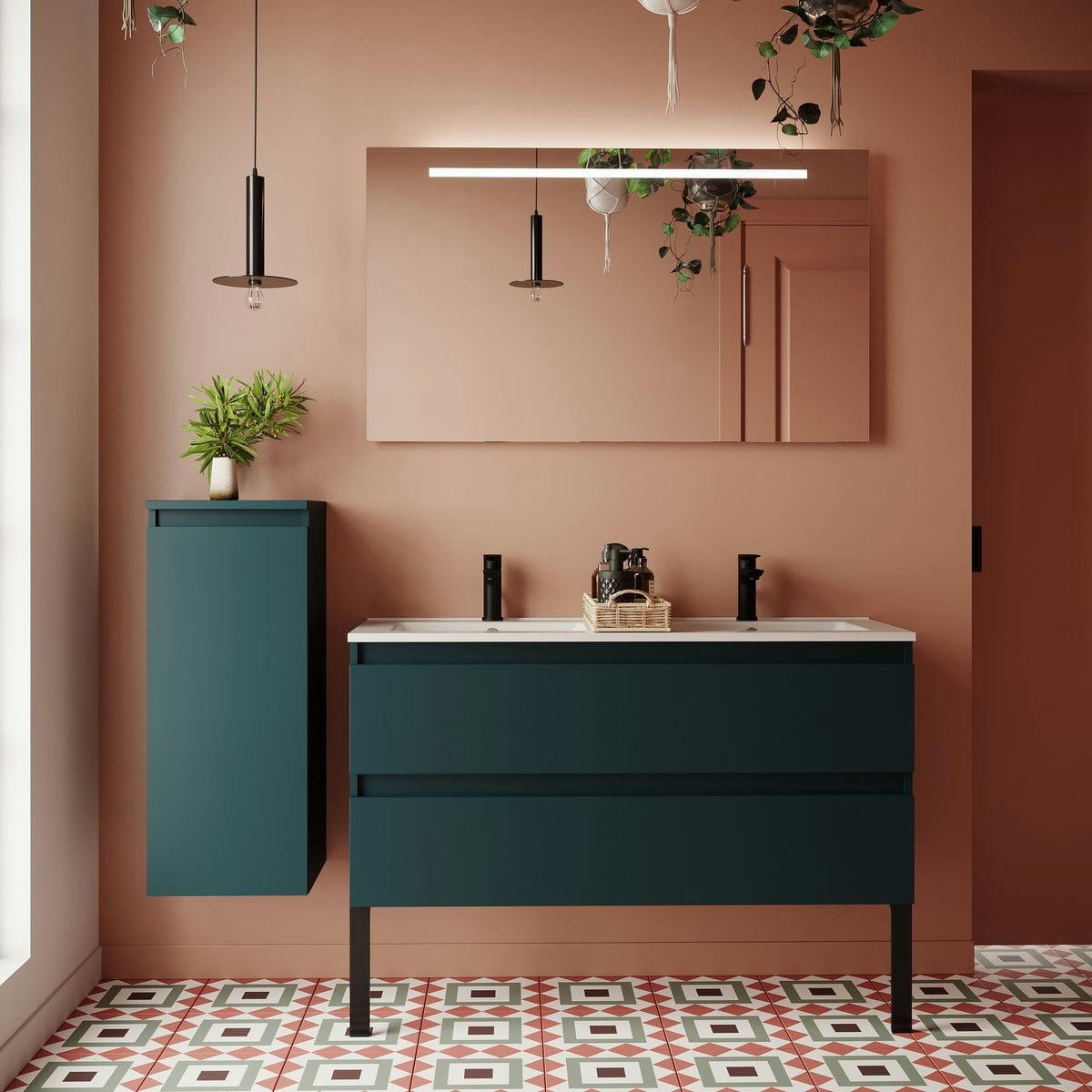 HUDSON - Meuble salle de bain double vasque 120cm 2 tiroirs Bleu