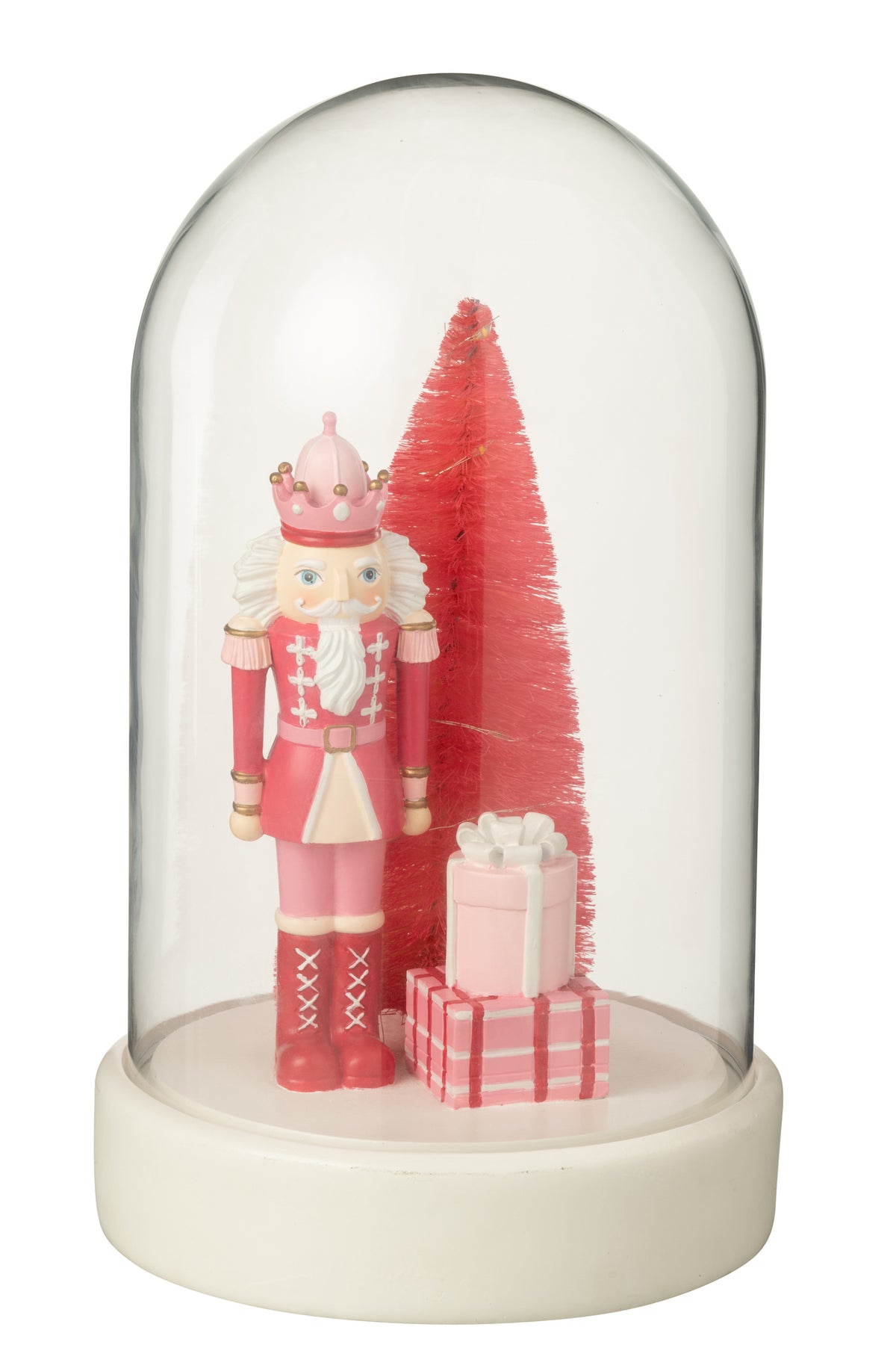J-Line Decoratieve stolp Notenkraker   Boom   Geschenken Kalk - wit/roze - LED lichtjes