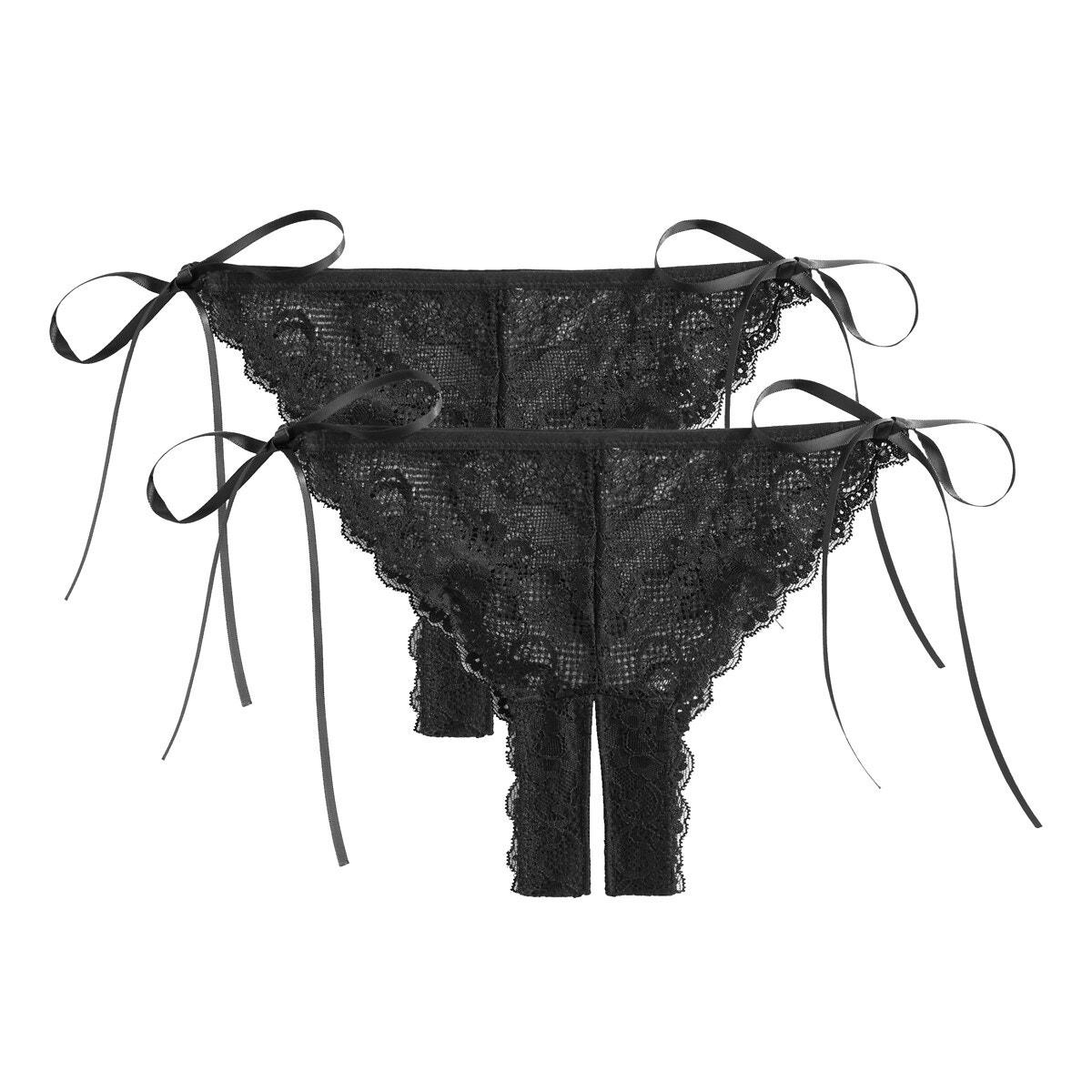 Lot de 2 string fendus en dentelle