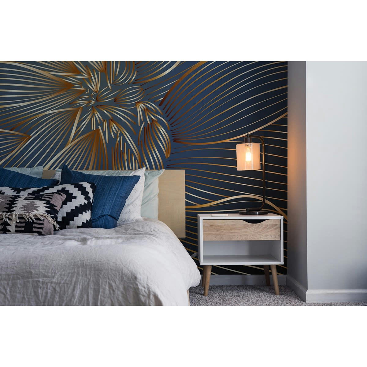 PEONY - Papier peint panoramique en Papier Bleu nuit  288x270