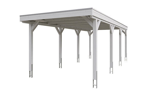 Carport SKAN HOLZ Grunewald 321 x 796 cm avec panneaux de toit en aluminium, traitement coloré blanc