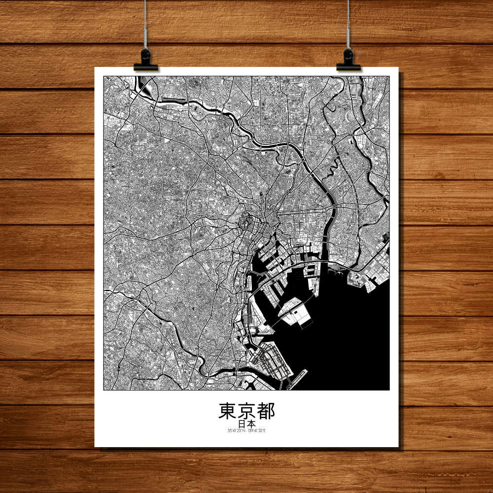 - Affiche Tokyo Carte N&B 40x50