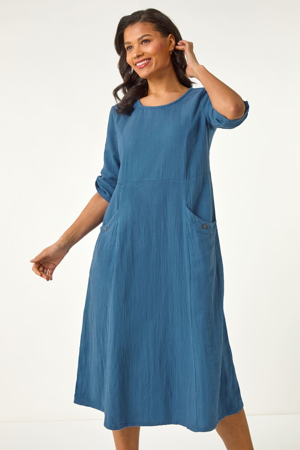 Roman Textured A-Line Midi Dress