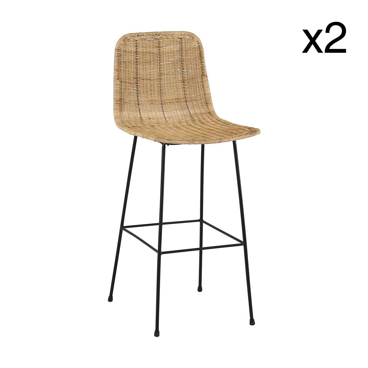 TARA - Lot de 2 chaises de bar en rotin