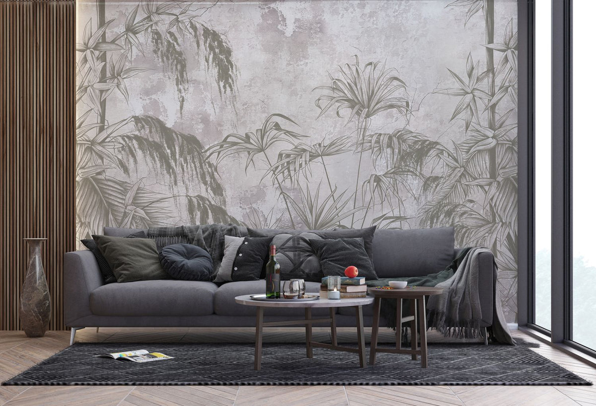 Sanders & Sanders fotobehang tropische planten grijs - 270 x 375 cm - 601169