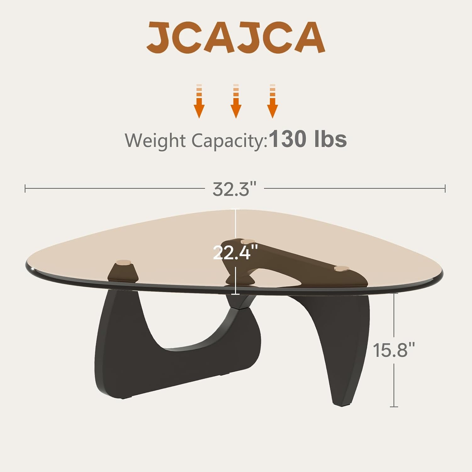 Coffee Table for Living Room Mid Century Modern Center Small Table with Glass Top and Wood, Black Brown(32 Inch)