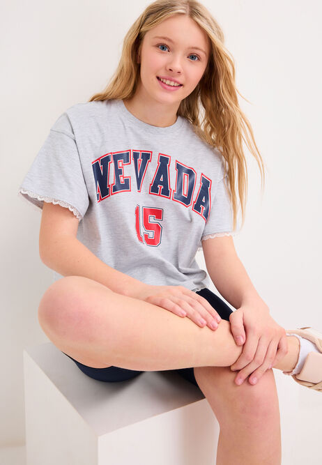 Older Girls Grey Nevada Lace Trim T-Shirt