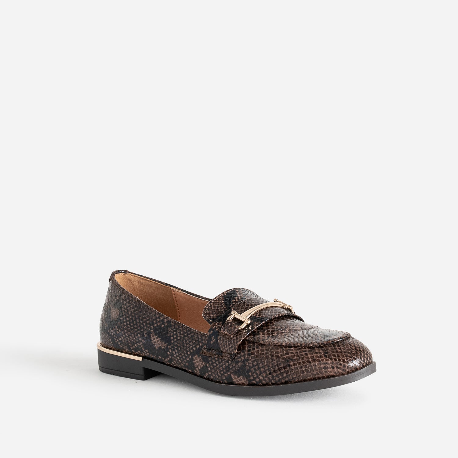 Mocassin marron à effet python détails dorés