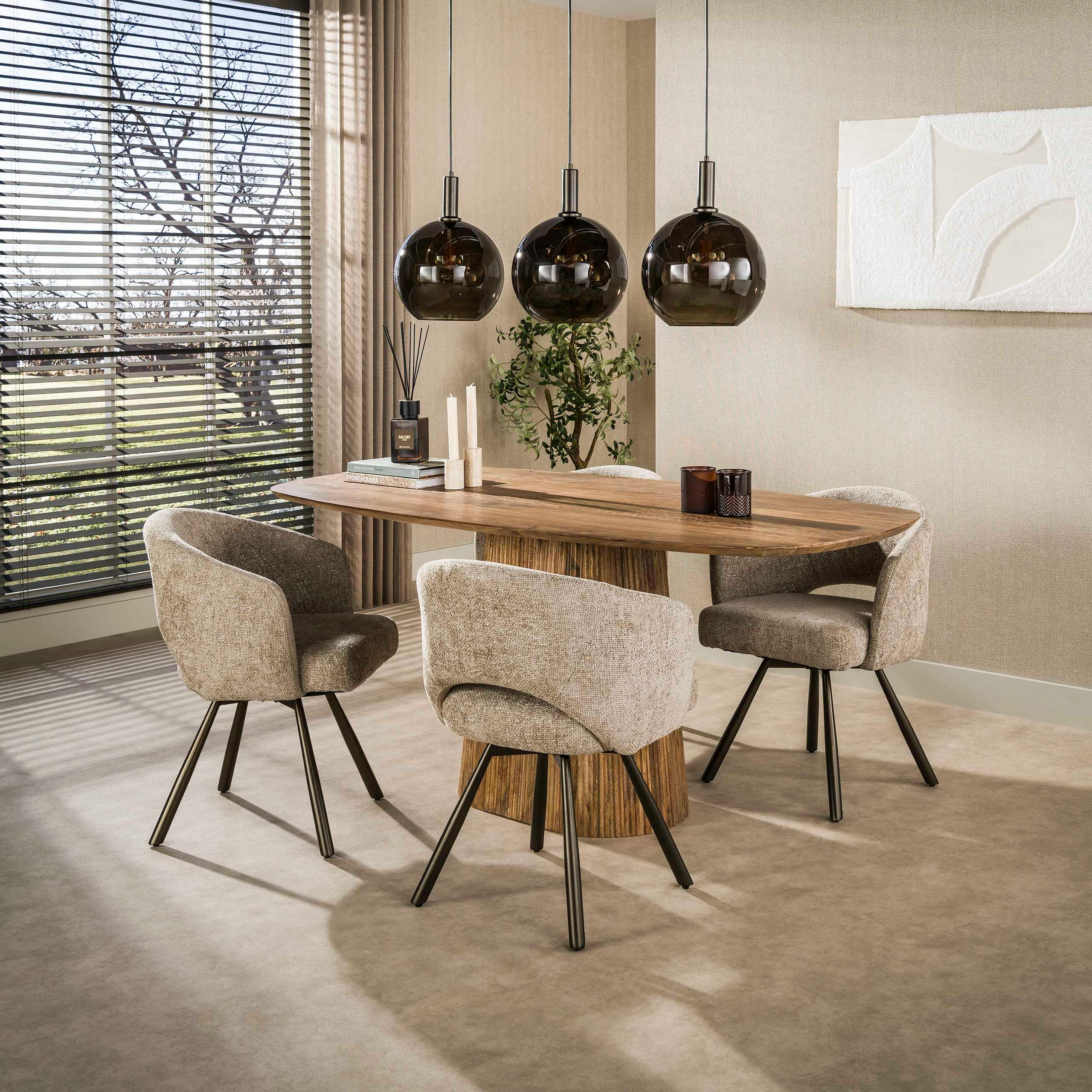Chaise pivotante tissu doux sable pieds bronze (x2) CREEK